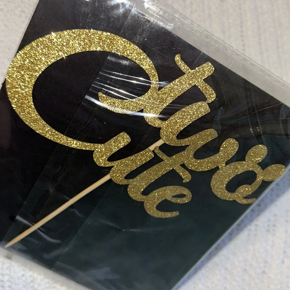 Cake Topper Gold Glitter 'Two Cute' Second Birthday Mickey‎ Minnie Ears Disney
